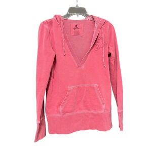 Aerie Womens Salmon Pink Star Detail V Neck Hoodie Sz S Sweatshirt Y2K